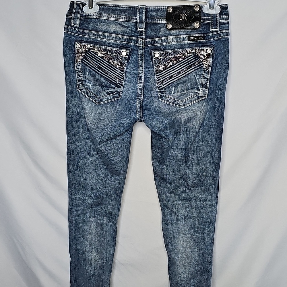 Miss Me midrise skinny stitched bling blue denim jeans sz 28